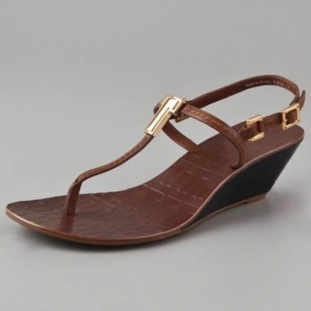 Tory Burch Pauline Demi Cork Wedge Brown Sandal Vegan Leather Size 10